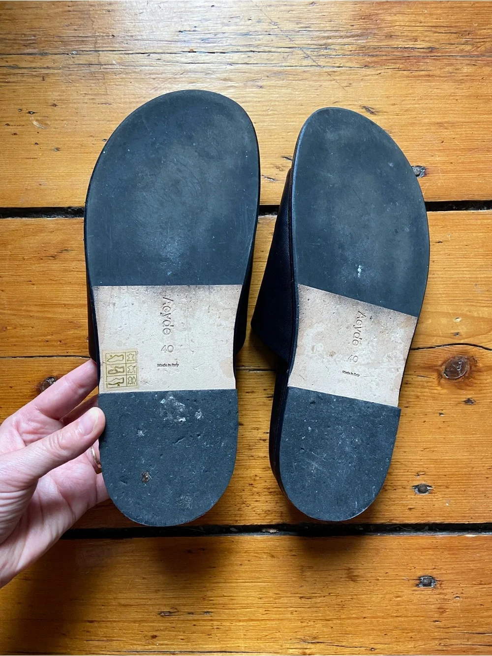 Aeyde black nappa leather slides